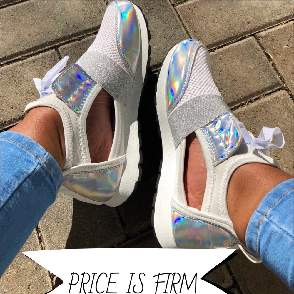 White Silver Cut out Side sneakers